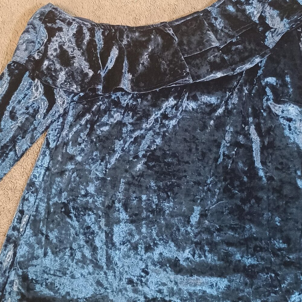 Anthropologie Entro/Ruffle Blouse/Womens Small/Royal Blue/Velvet Whimsigoth - Picture 6 of 11